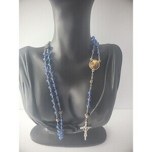 Vintage Crucifix Necklace Cross Religious Blue Beaded Jesus Catholic Prayer